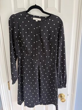LOFT Black Dress with White Polka Dots